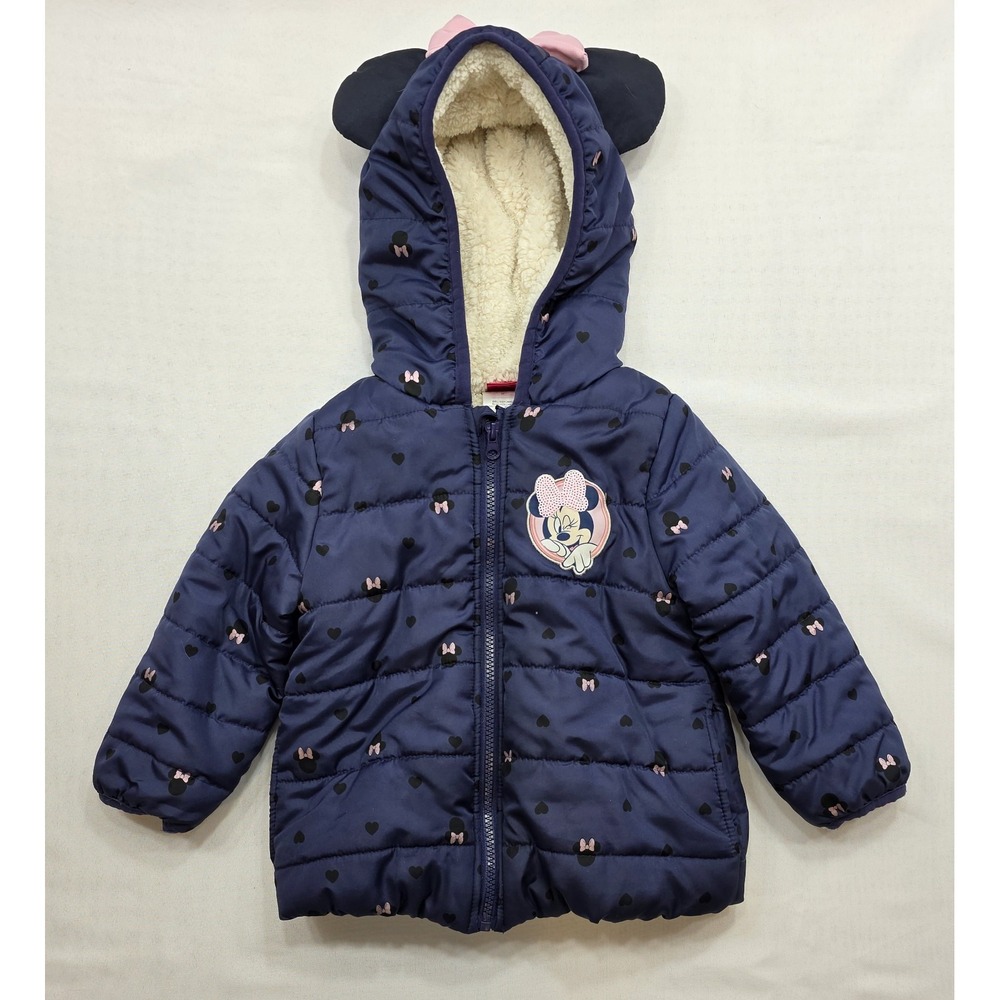Disney Junior Minnie Mouse  Blue Hooded Coat Sherpa‎ Lined RN 16435. Size 3T